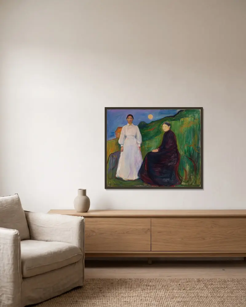 Mother and Daughter av Edvard Munch inramad på en vägg