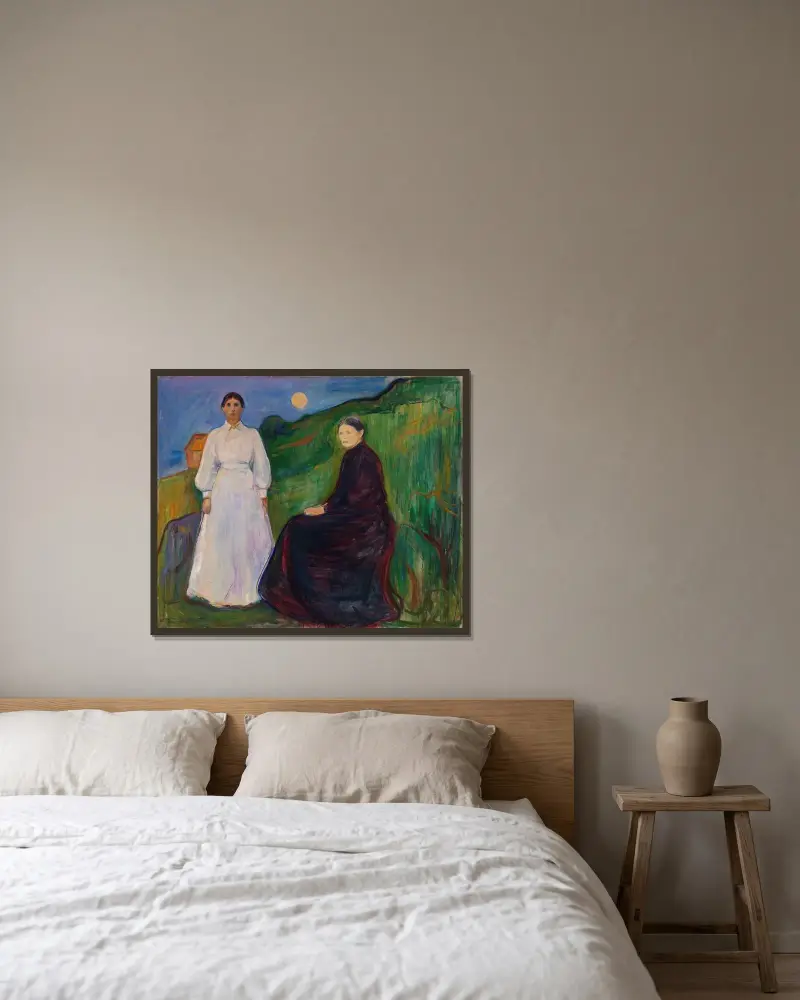 Mother and Daughter av Edvard Munch inramad på en vägg