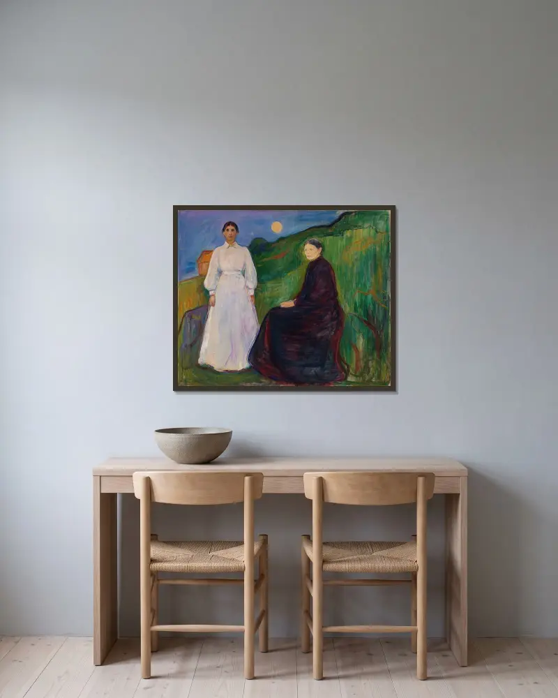 Mother and Daughter av Edvard Munch inramad på en vägg
