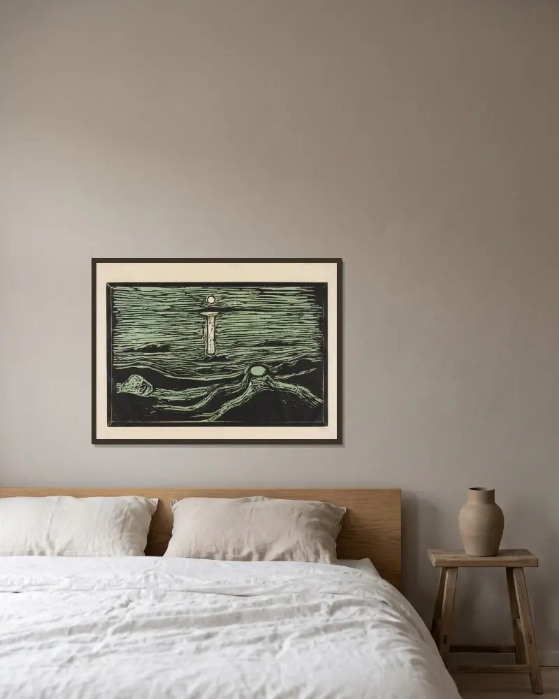 Mystical Shore av Edvard Munch inramad på en vägg