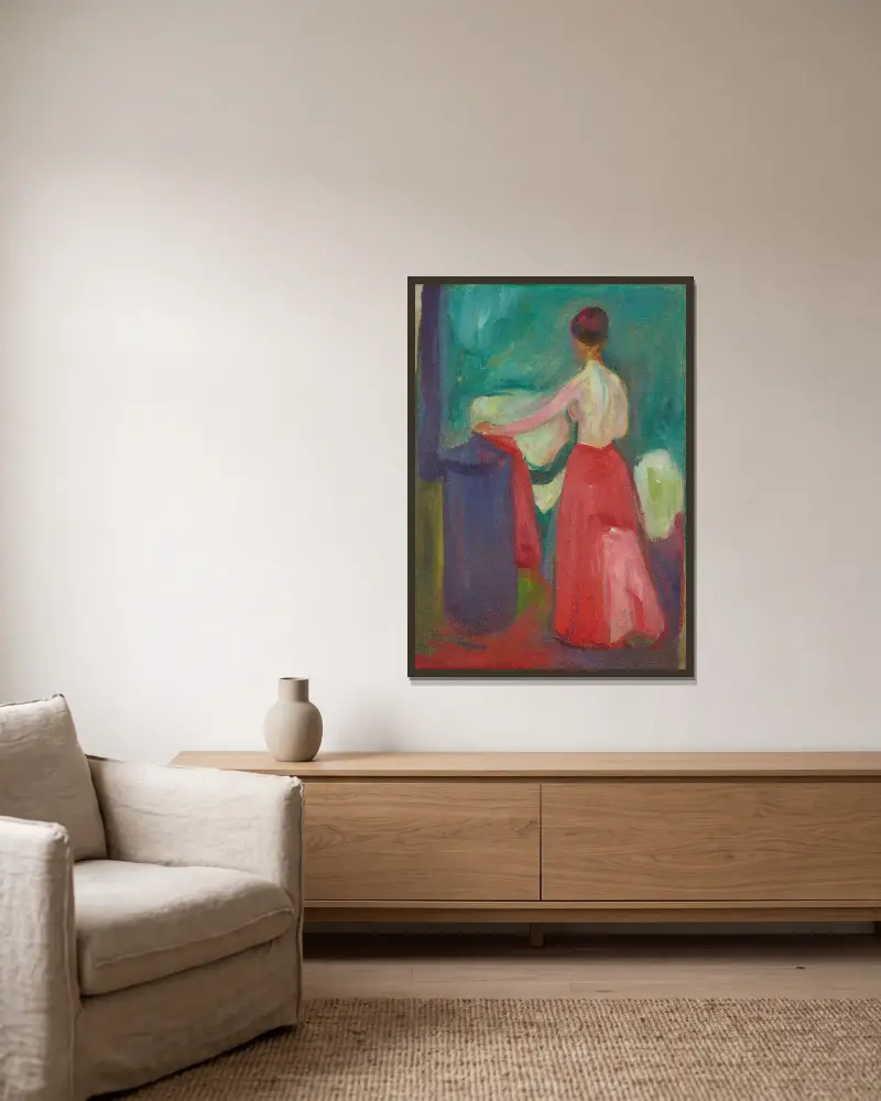 Akt z czerwoną spódnicą, Edvard Munch w ramie na ścianie