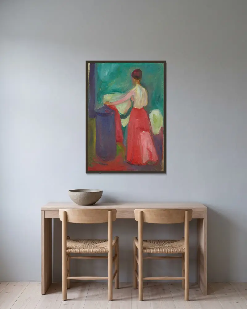 Akt z czerwoną spódnicą, Edvard Munch w ramie na ścianie