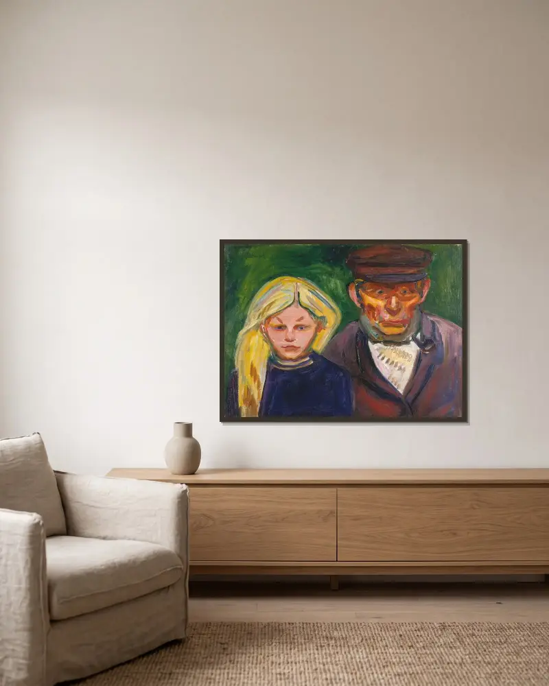 Old Fisherman and his Daughter av Edvard Munch inramad på en vägg