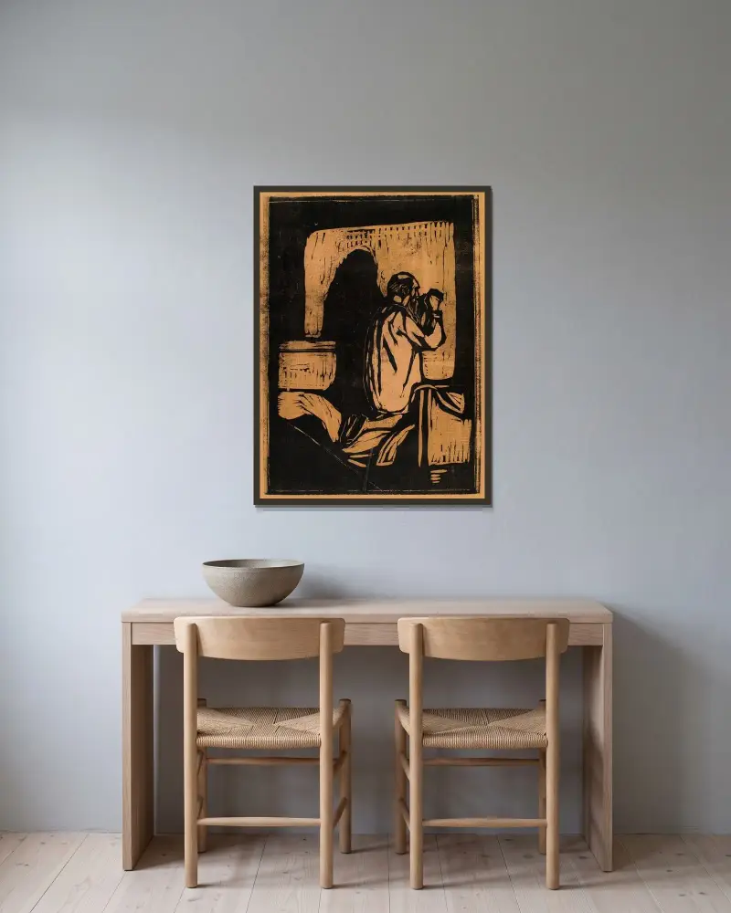 Old Man Praying av Edvard Munch inramad på en vägg