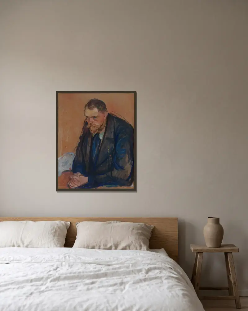 Portrait of Helge Bäckström av Edvard Munch inramad på en vägg