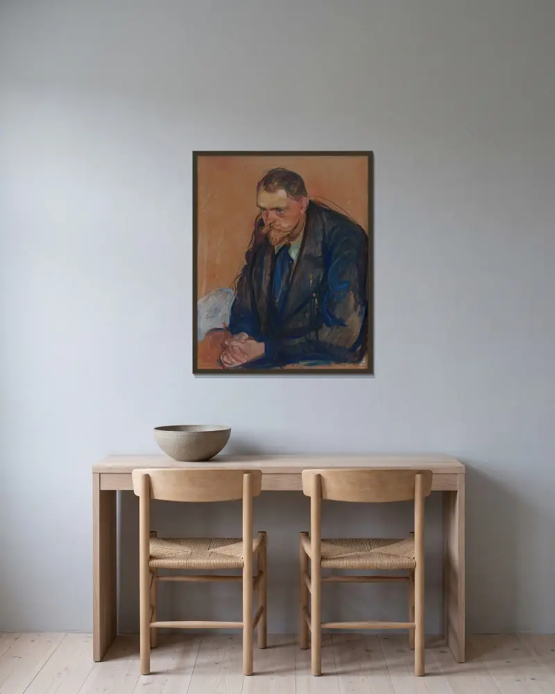 Portrait of Helge Bäckström av Edvard Munch inramad på en vägg