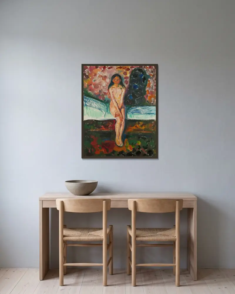 Pubertät, 1914 von Edvard Munch gerahmt an einer Wand