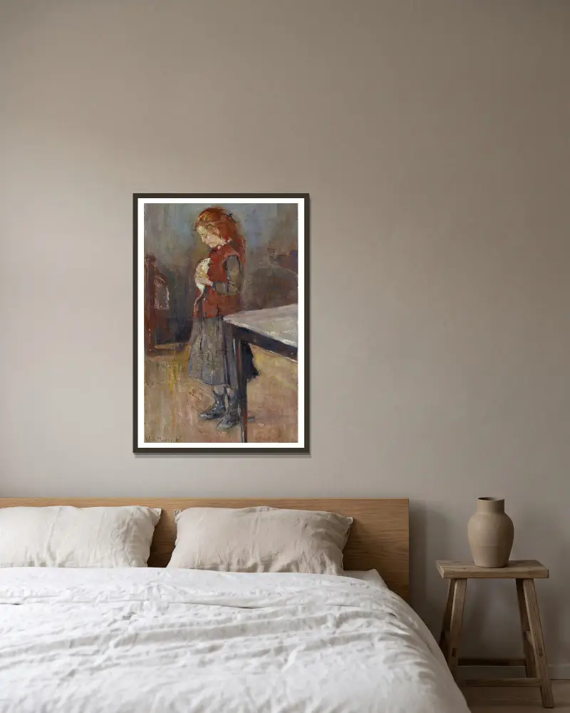 Redhaired Girl With White Rat av Edvard Munch inramad på en vägg