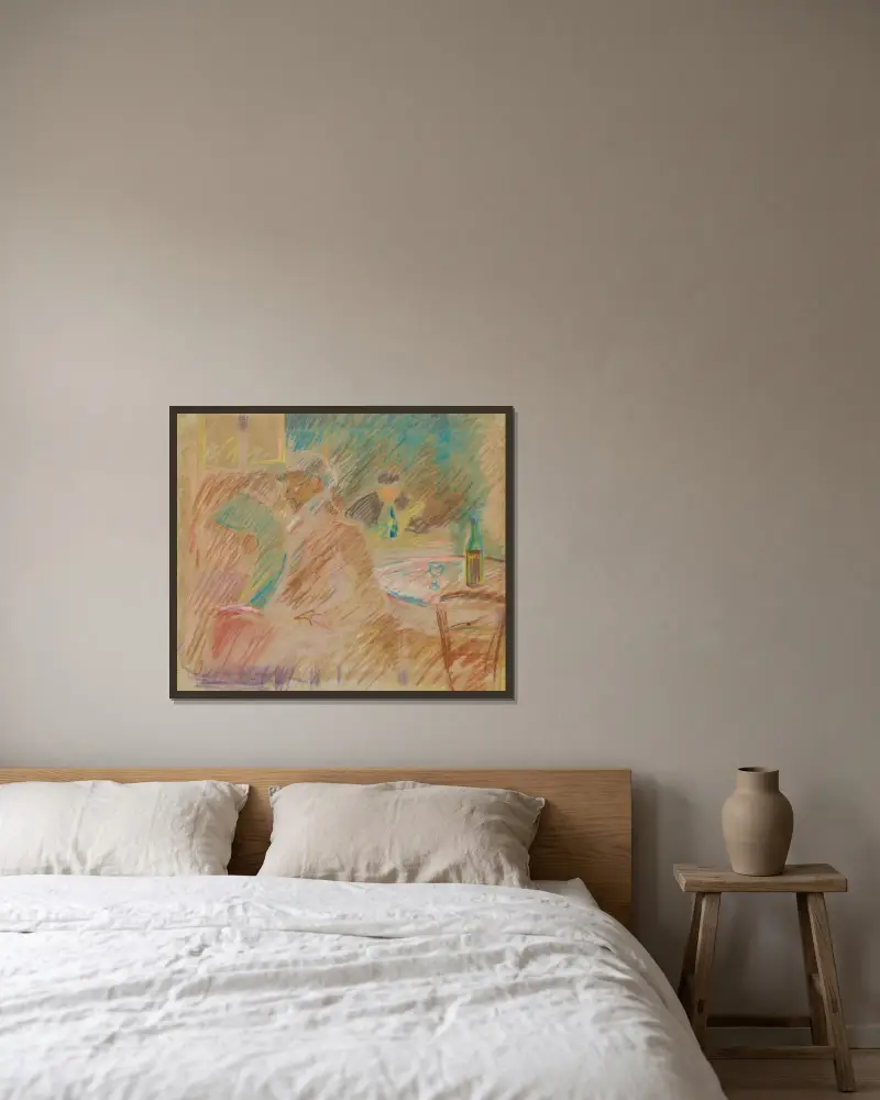 Restaurační scéna, Edvard Munch v rámu na stěně