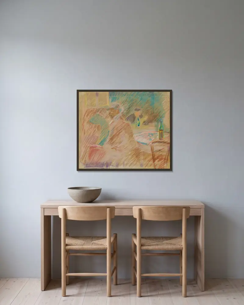 Restaurační scéna, Edvard Munch v rámu na stěně