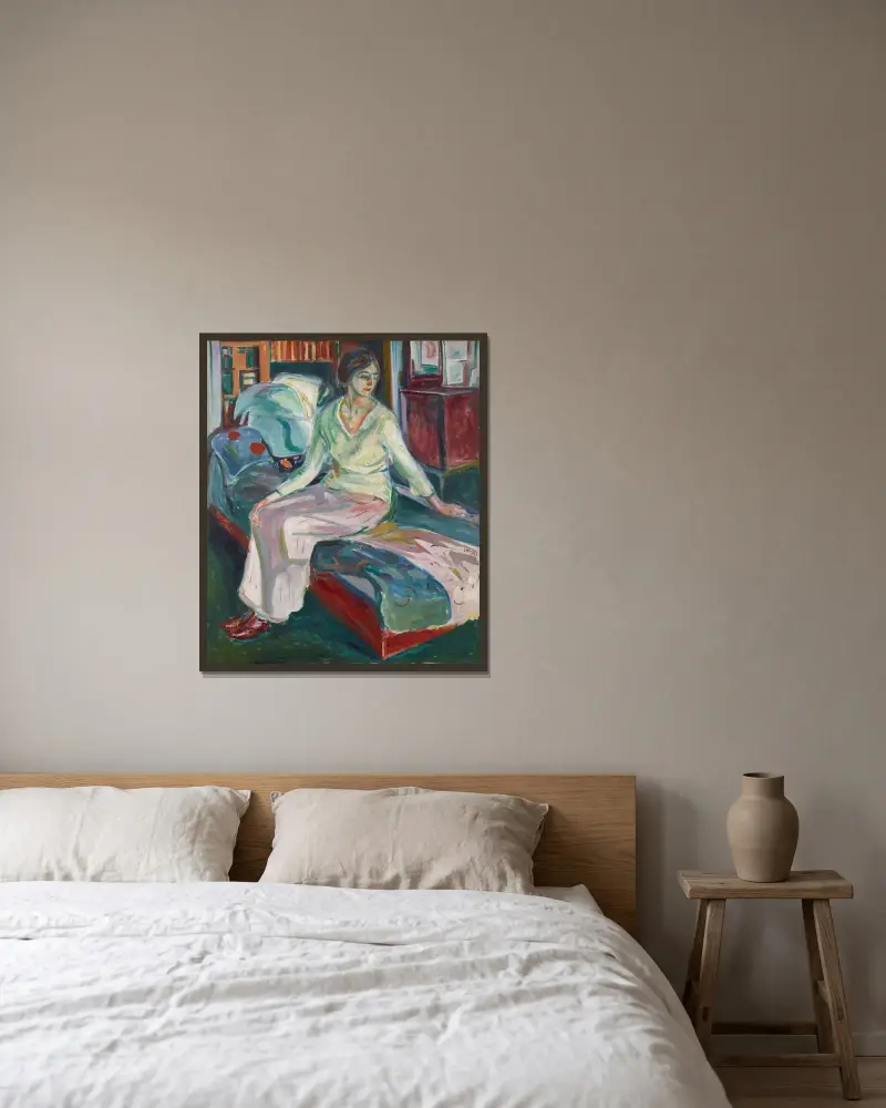 Sitzendes Modell auf dem Sofa von Edvard Munch gerahmt an einer Wand