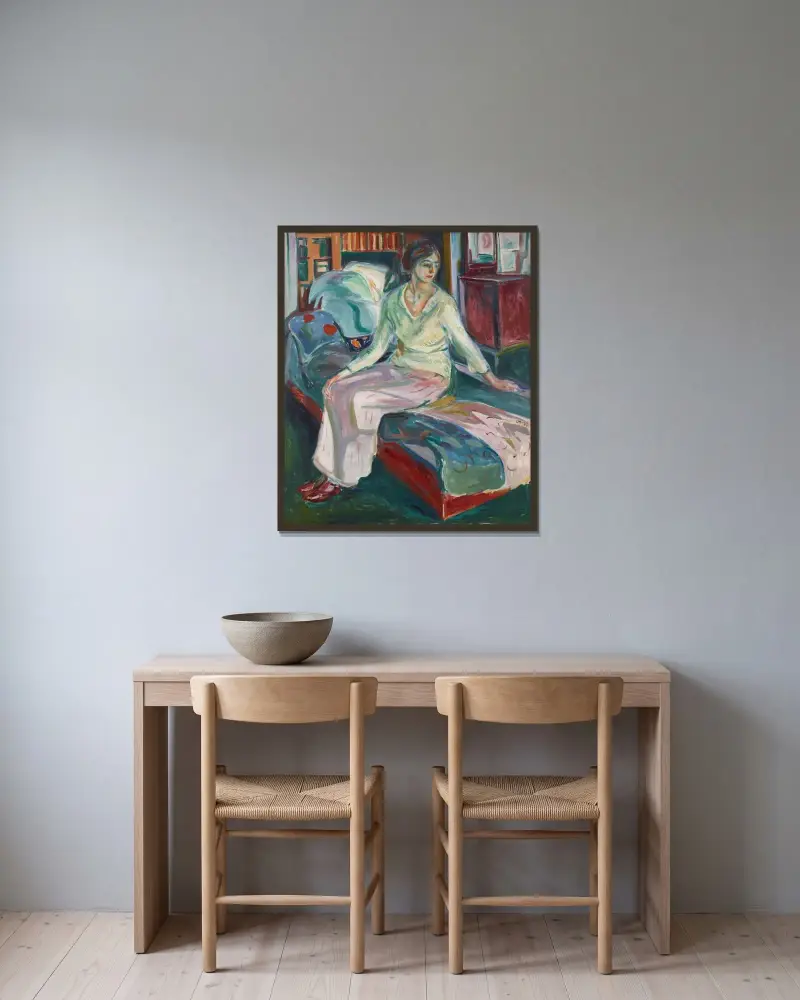Sitzendes Modell auf dem Sofa von Edvard Munch gerahmt an einer Wand