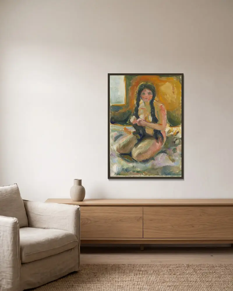 Sitzender Akt von Edvard Munch gerahmt an einer Wand