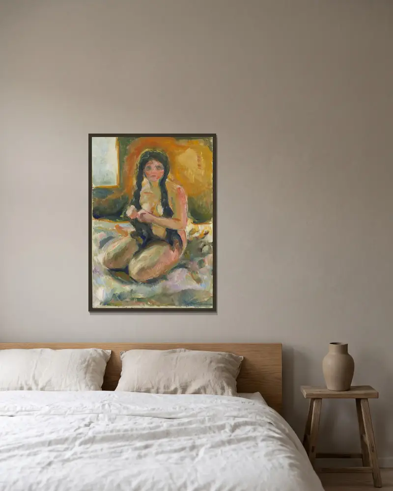 Sitzender Akt von Edvard Munch gerahmt an einer Wand