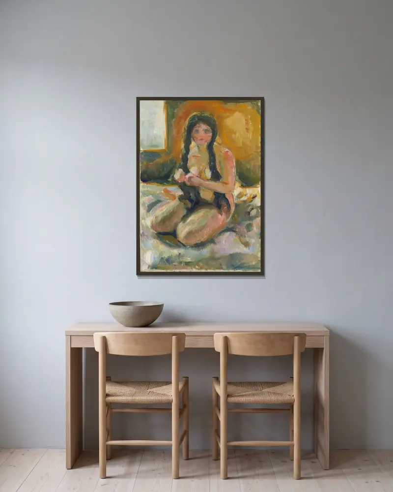 Sitzender Akt von Edvard Munch gerahmt an einer Wand