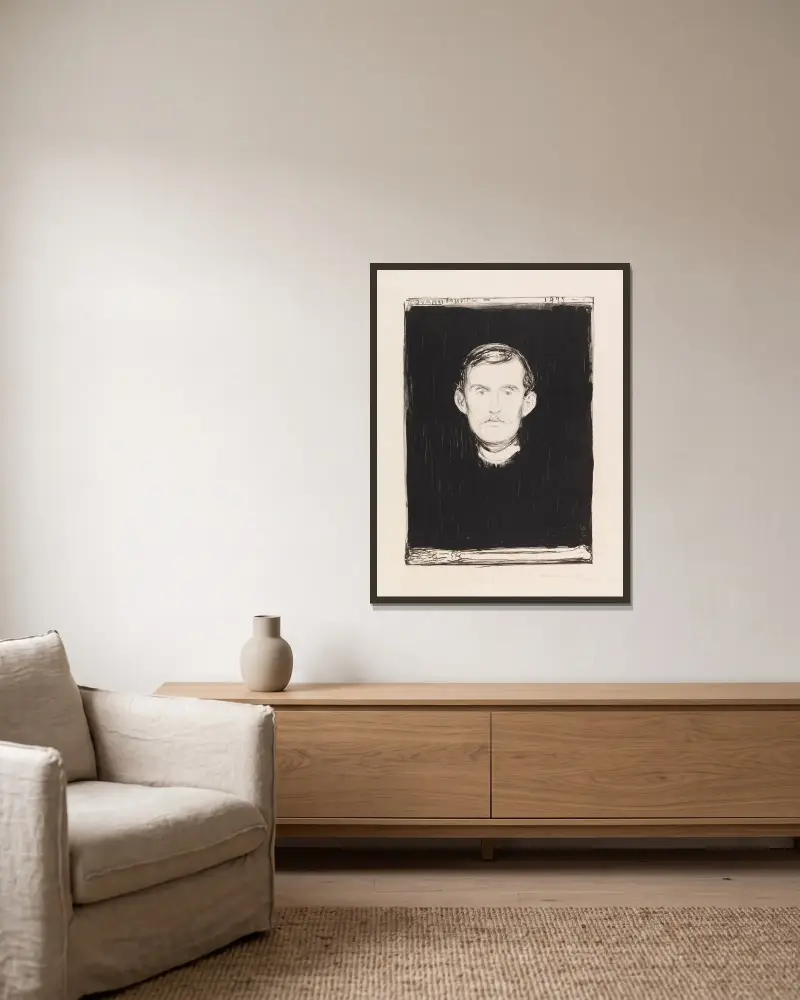 Selbstbildnis von Edvard Munch gerahmt an einer Wand