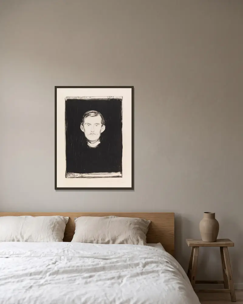 Selbstbildnis von Edvard Munch gerahmt an einer Wand