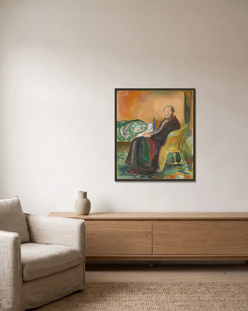 Selbstbildnis mit der Spanischen Grippe von Edvard Munch gerahmt an einer Wand