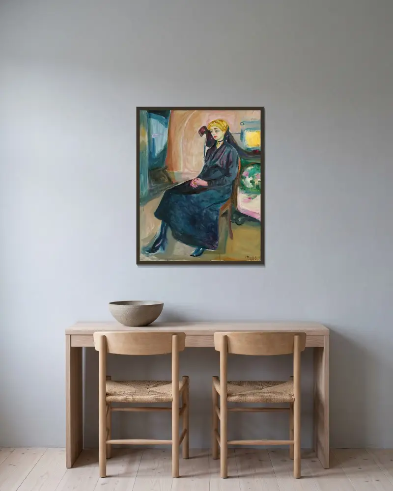 Sitzende junge Frau, 1916 – Nr. 1 von Edvard Munch gerahmt an einer Wand