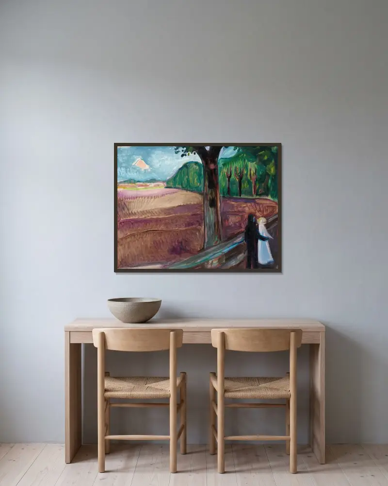 Sommernatt (Summer Night) av Edvard Munch inramad på en vägg