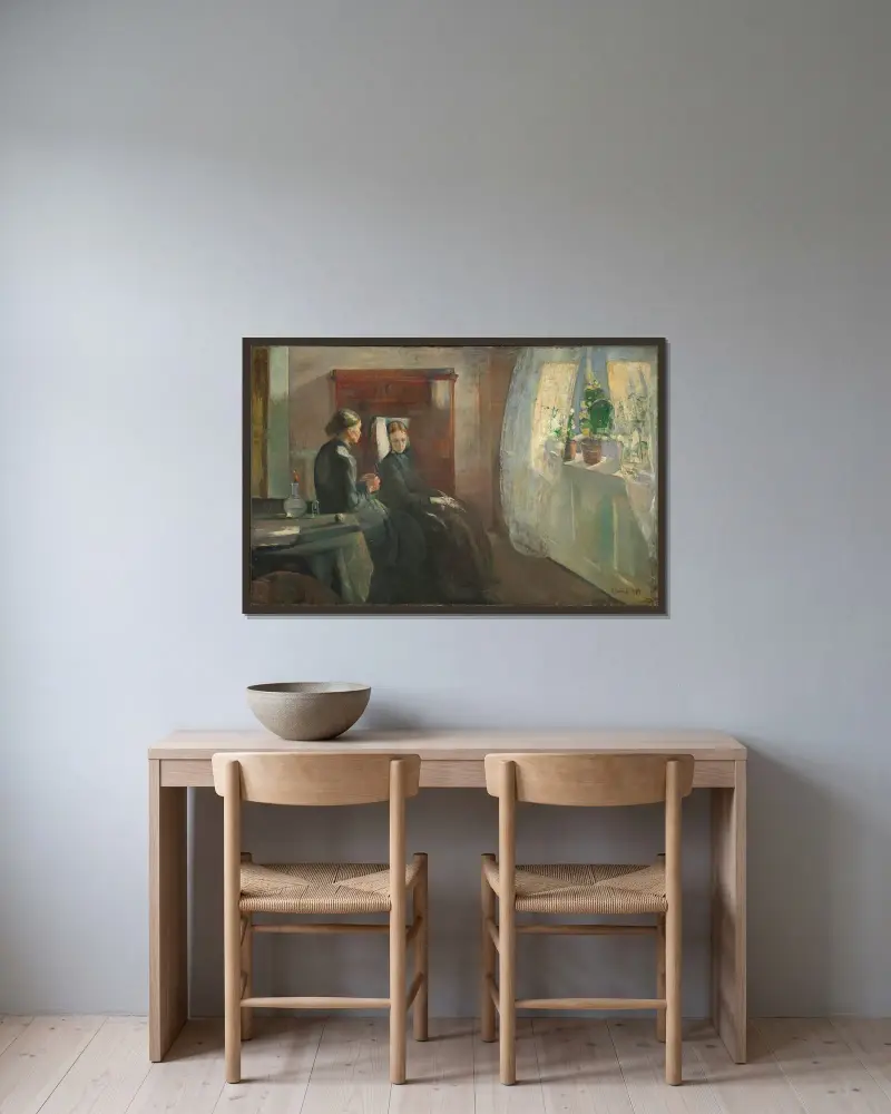 Spring av Edvard Munch inramad på en vägg