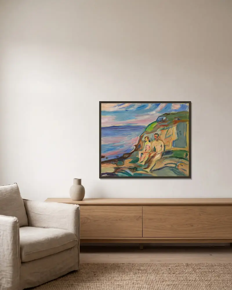 Sunbathin av Edvard Munch inramad på en vägg