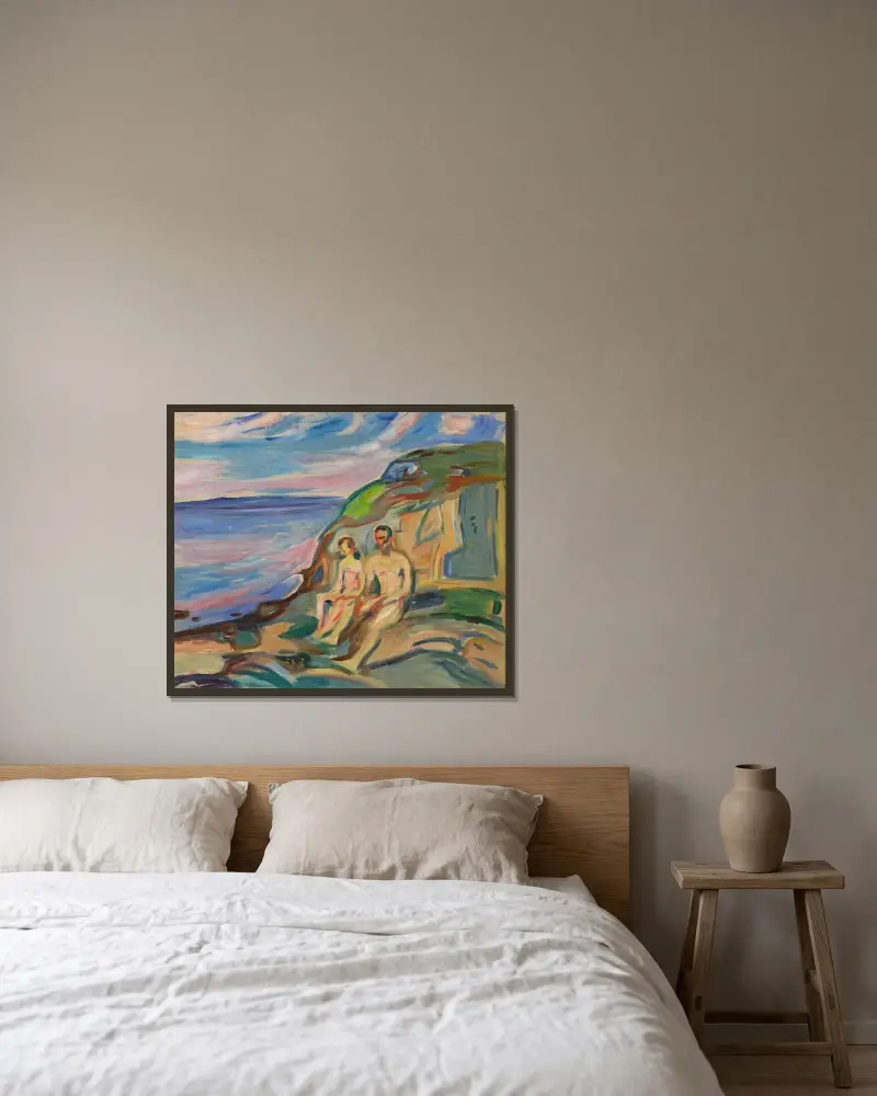 Sunbathin av Edvard Munch inramad på en vägg
