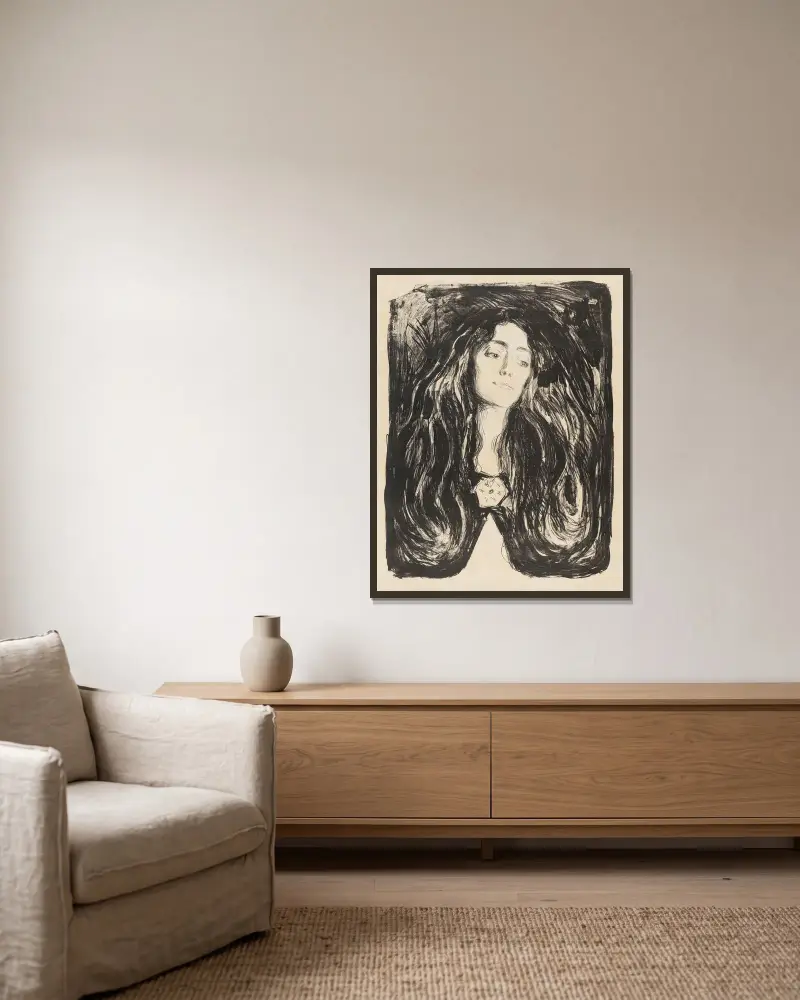 The Brooch. Eva Mudocci av Edvard Munch inramad på en vägg