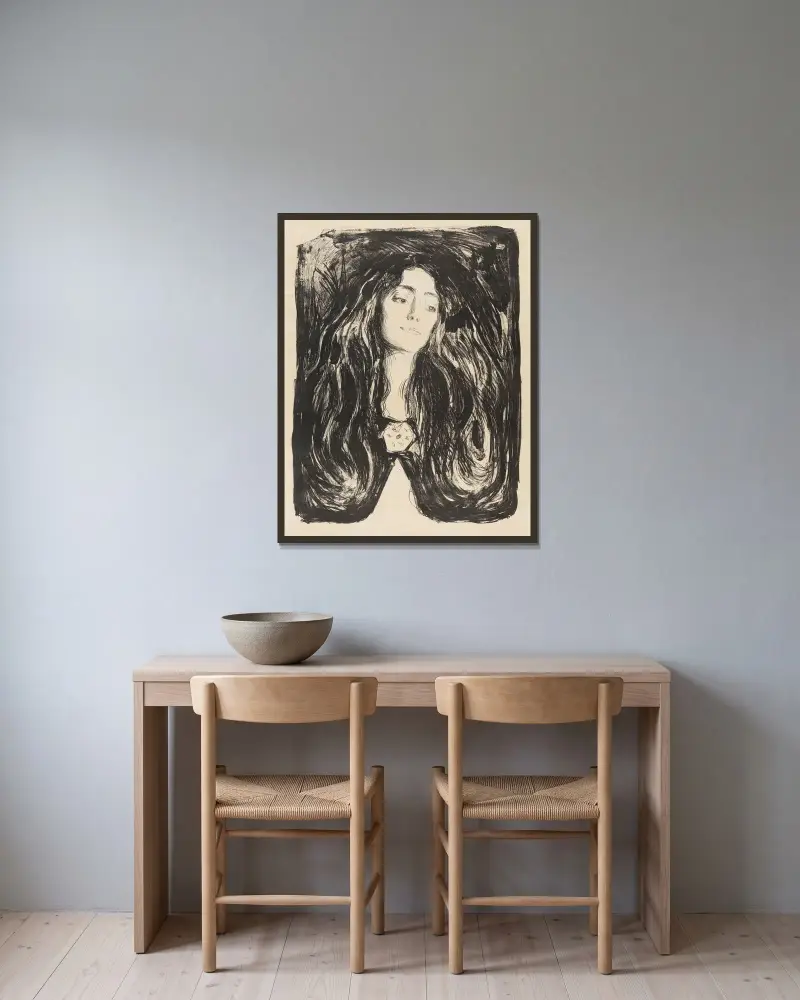 The Brooch. Eva Mudocci av Edvard Munch inramad på en vägg