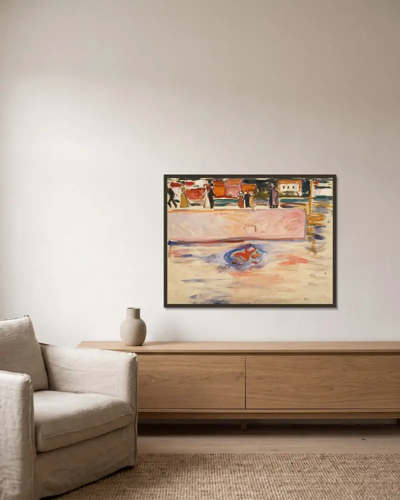 Das ertrinkende Kind von Edvard Munch gerahmt an einer Wand