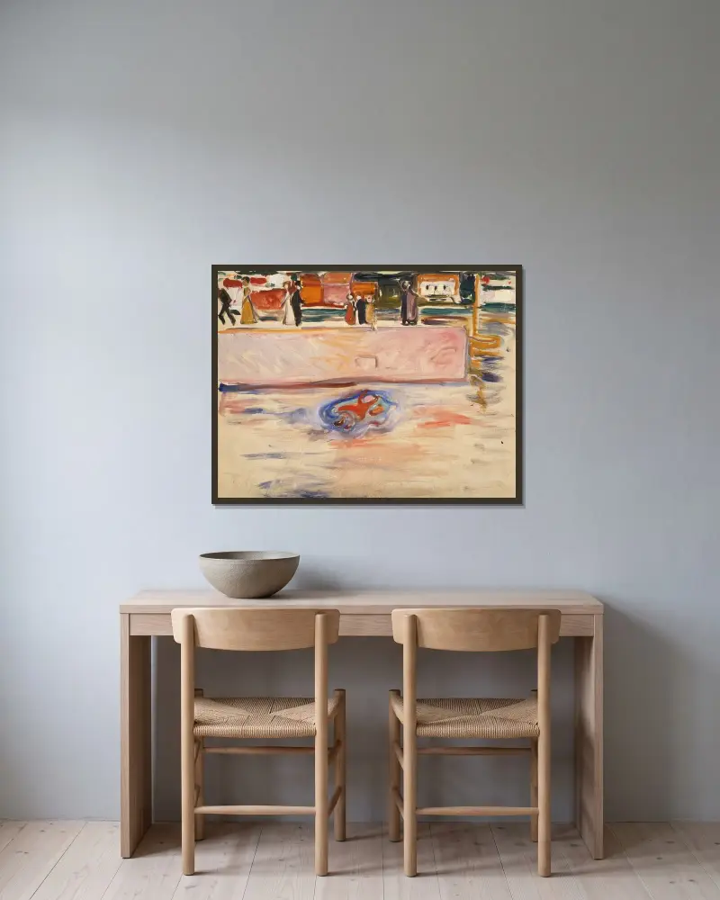 Das ertrinkende Kind von Edvard Munch gerahmt an einer Wand