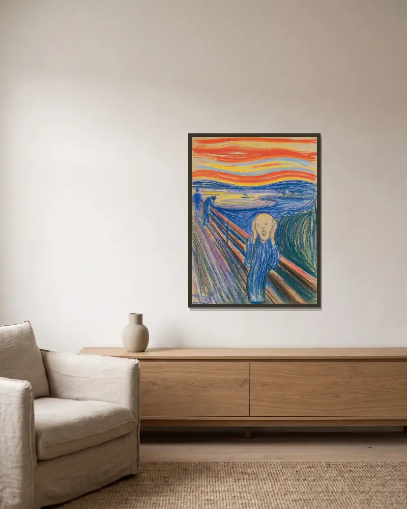 Skriet av Edvard Munch inramad på en vägg