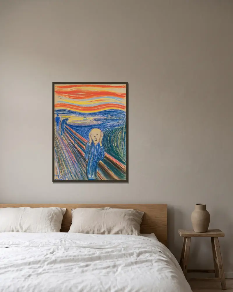 Skriet av Edvard Munch inramad på en vägg