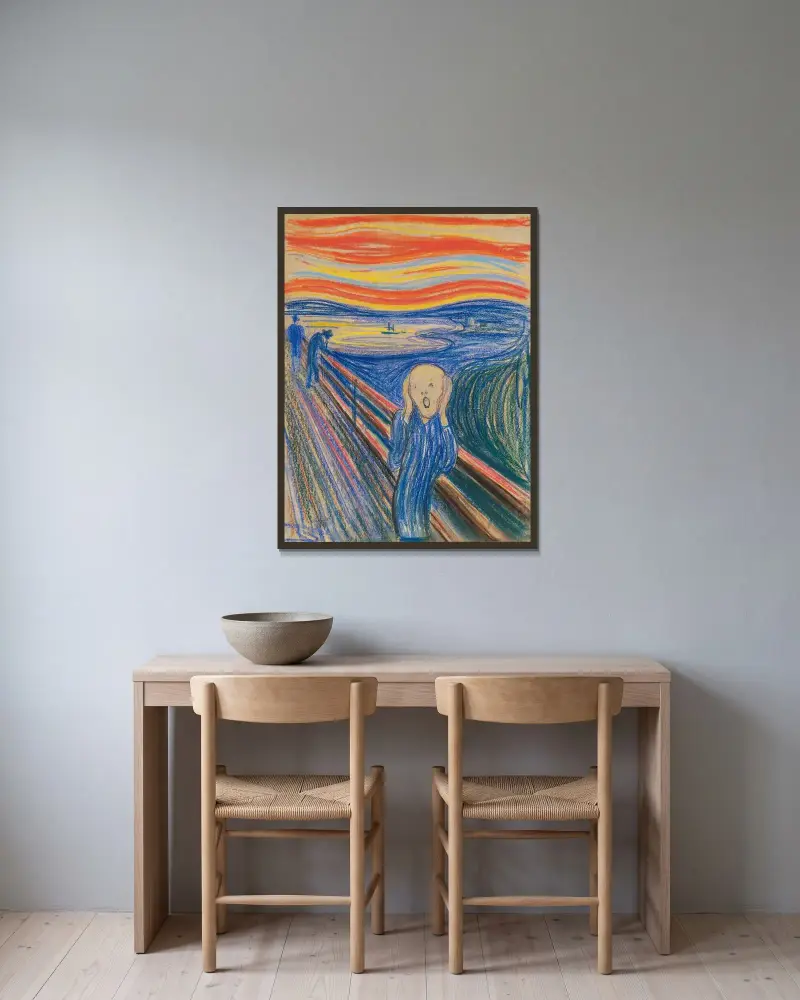 Skriet av Edvard Munch inramad på en vägg