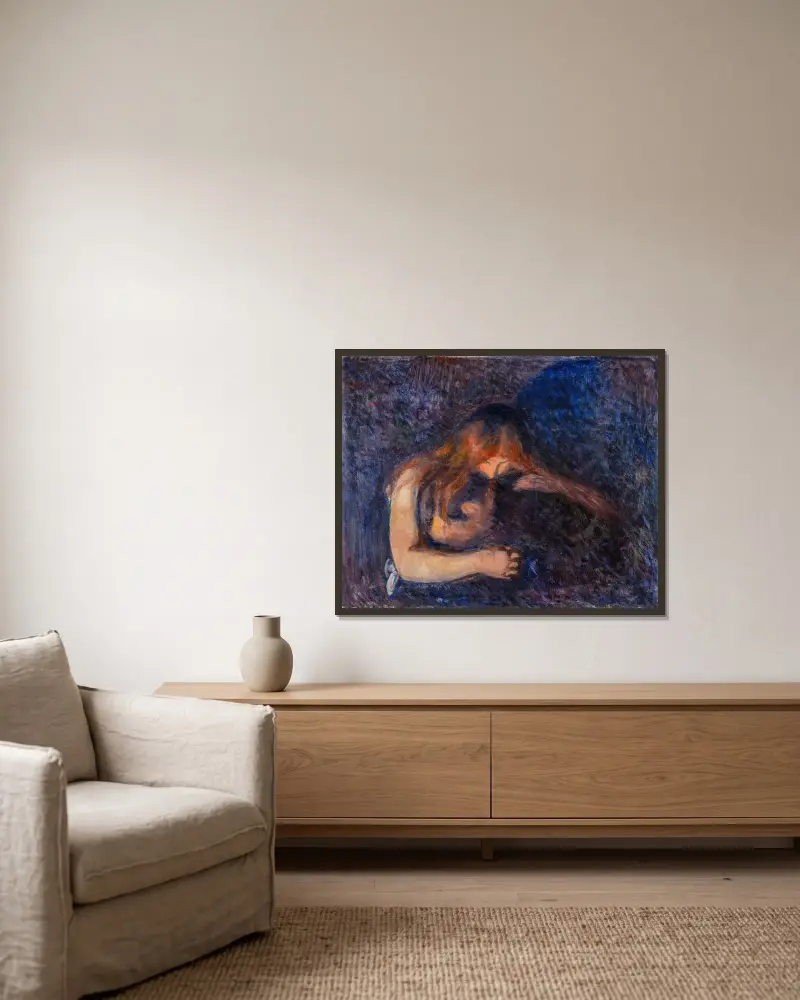 The Vampire av Edvard Munch inramad på en vägg