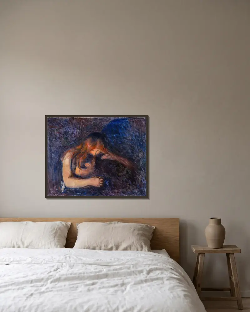 The Vampire av Edvard Munch inramad på en vägg