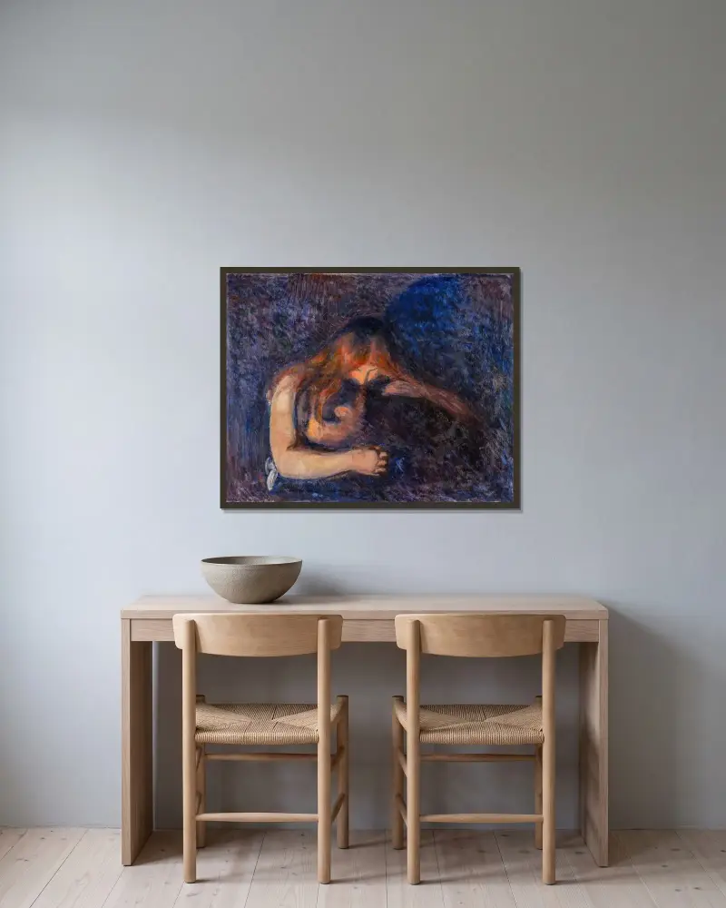 The Vampire av Edvard Munch inramad på en vägg