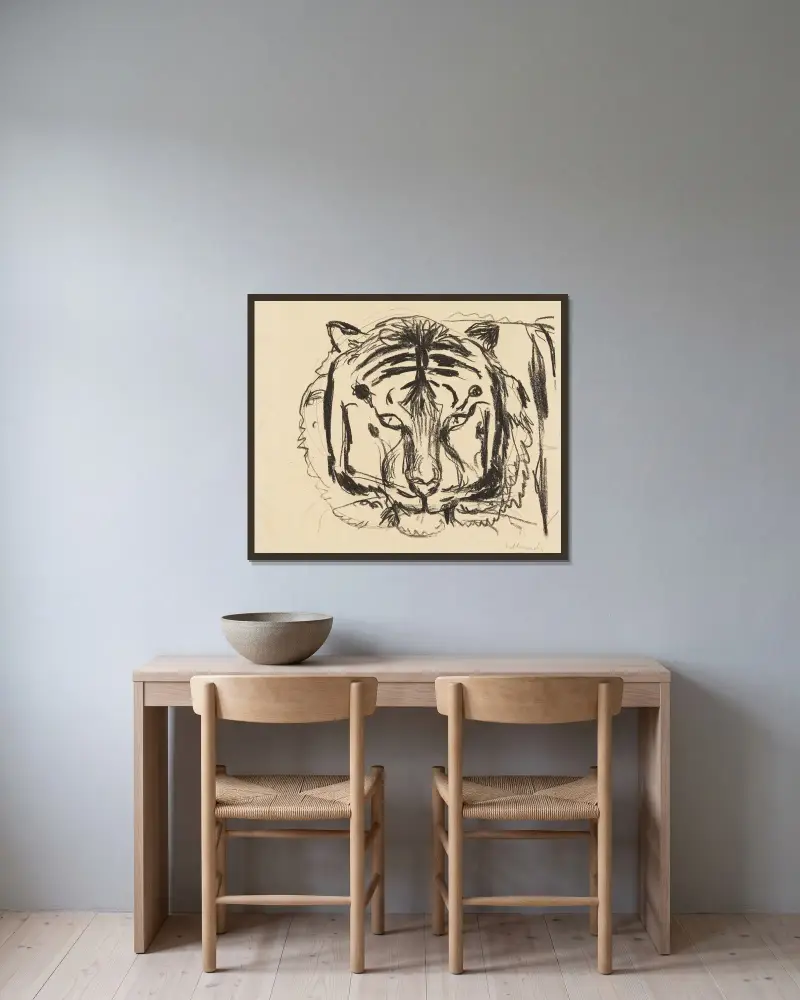 Tigerkopf II av Edvard Munch inramad på en vägg