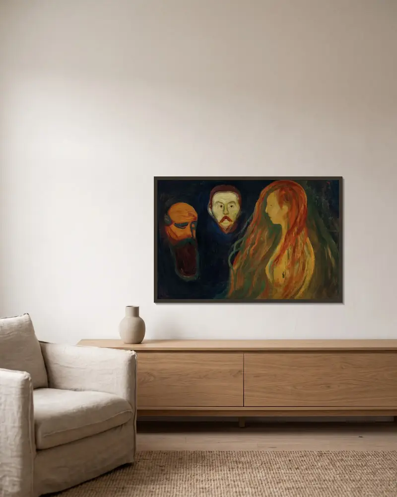 Tragedy av Edvard Munch inramad på en vägg