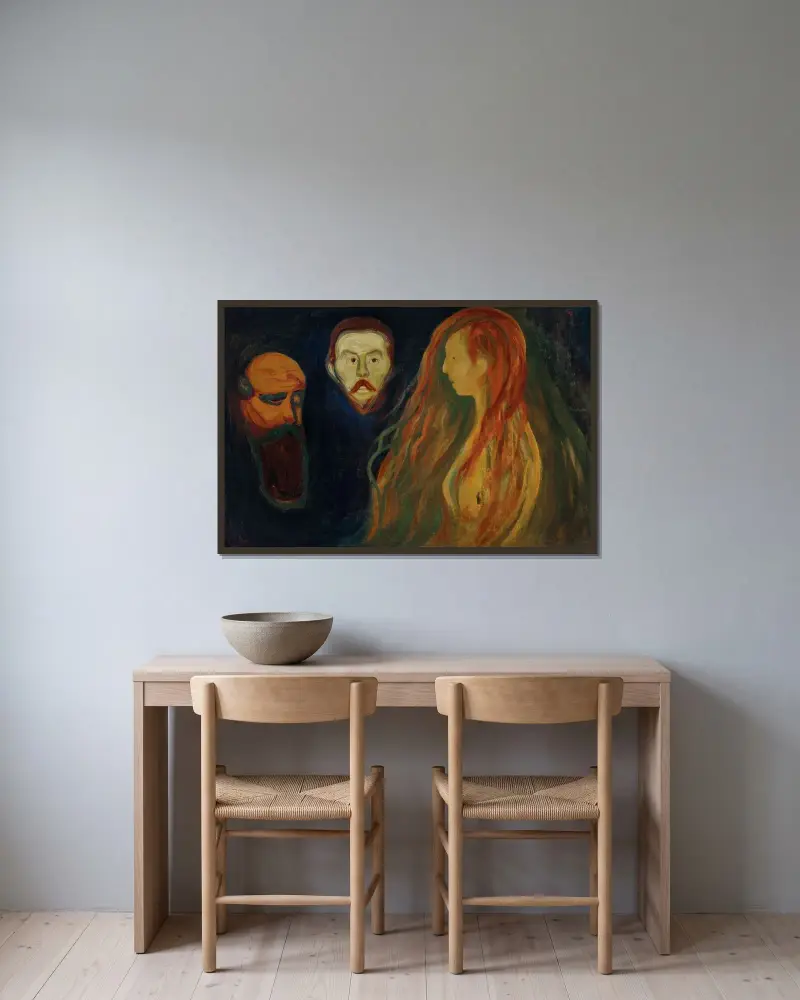 Tragedy av Edvard Munch inramad på en vägg