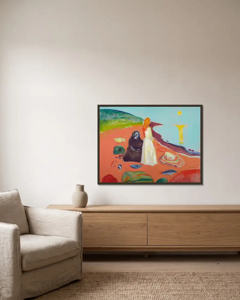 Zwei Frauen am Strand II von Edvard Munch gerahmt an einer Wand