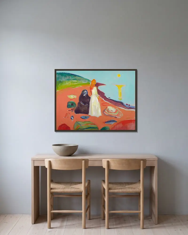 Zwei Frauen am Strand II von Edvard Munch gerahmt an einer Wand