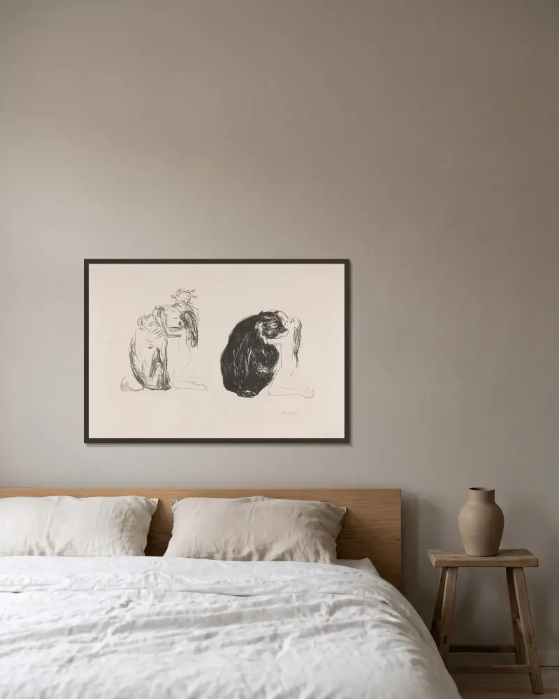 Och Omega mötte björnen, Alfa och Omega av Edvard Munch inramad på en vägg