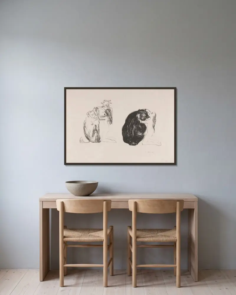 Och Omega mötte björnen, Alfa och Omega av Edvard Munch inramad på en vägg
