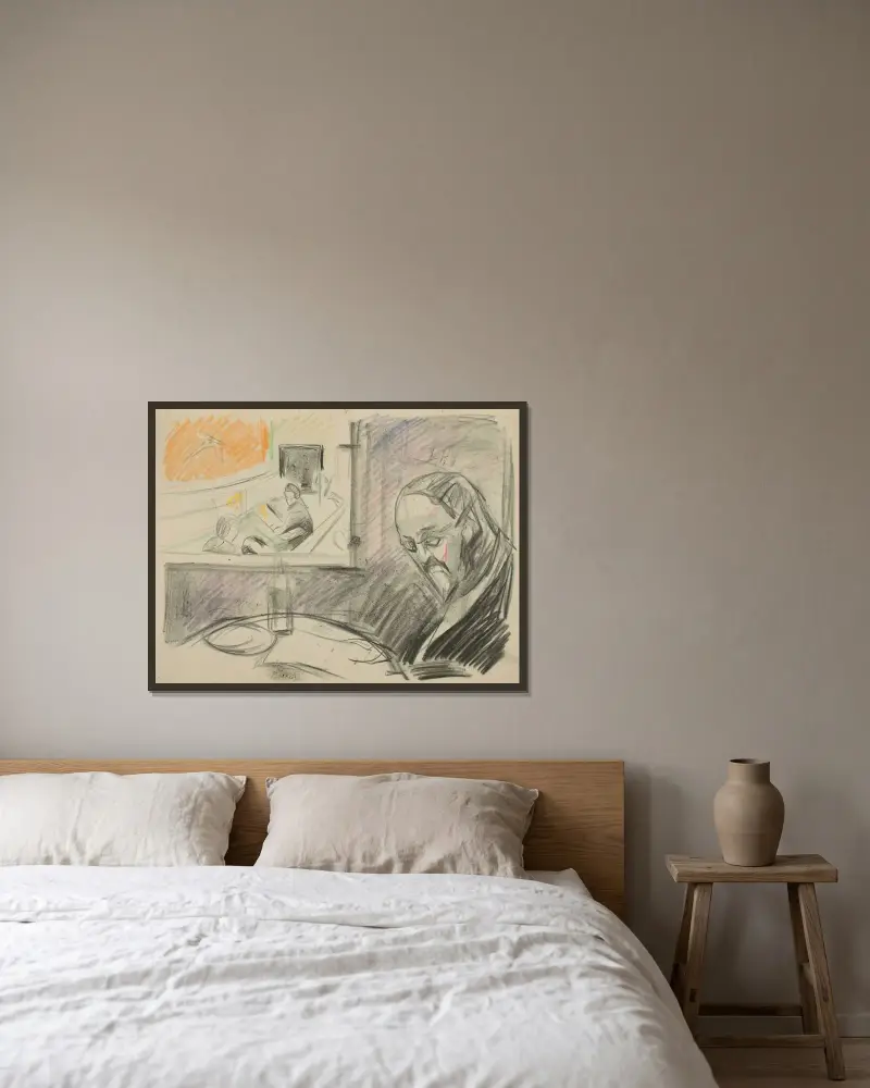 Untitled 22 av Edvard Munch inramad på en vägg
