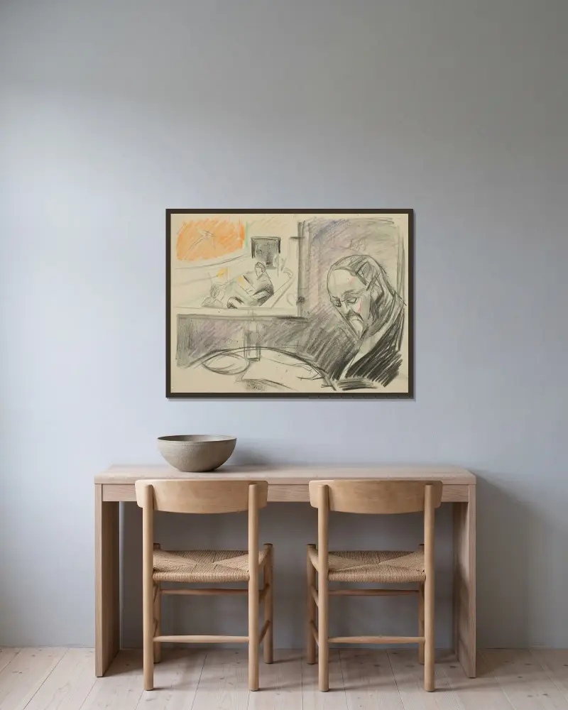 Untitled 22 av Edvard Munch inramad på en vägg