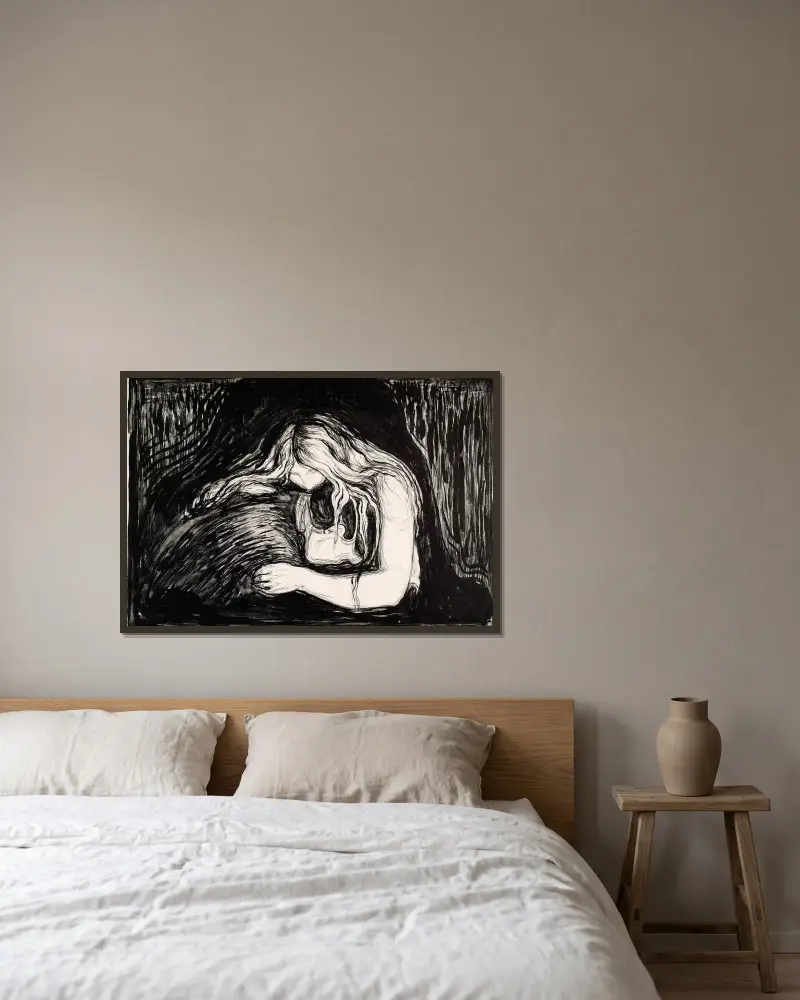 Vampire I av Edvard Munch inramad på en vägg