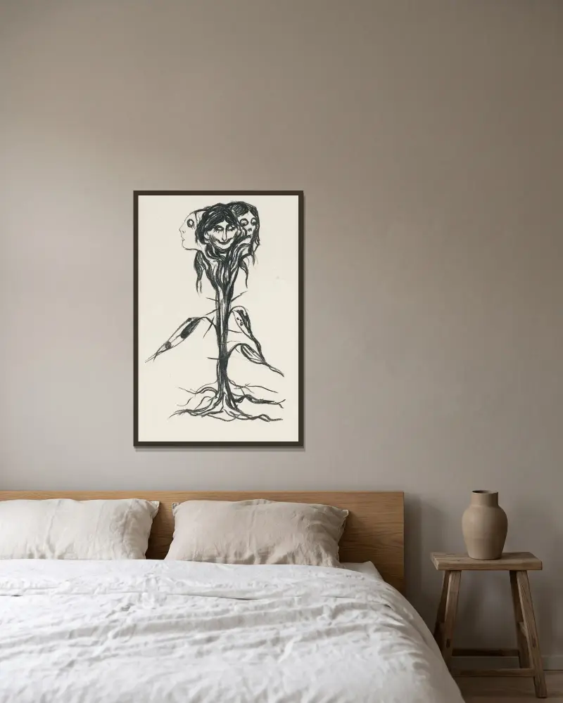 Vignette; Amaryllis av Edvard Munch inramad på en vägg