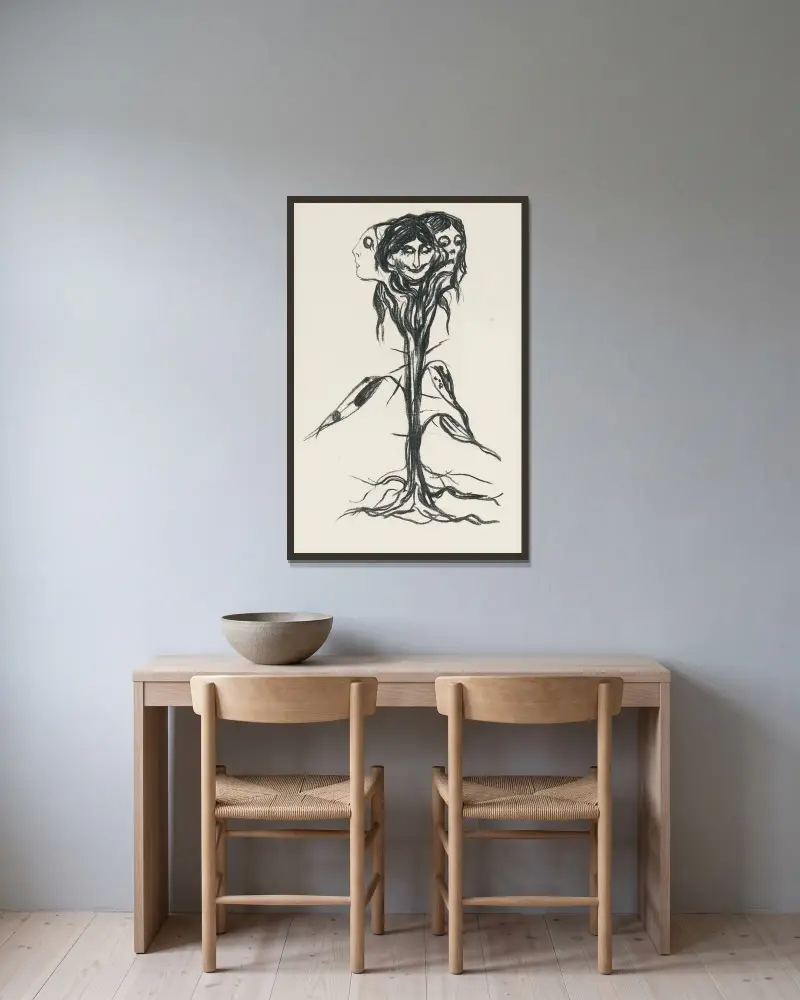Vignette; Amaryllis av Edvard Munch inramad på en vägg