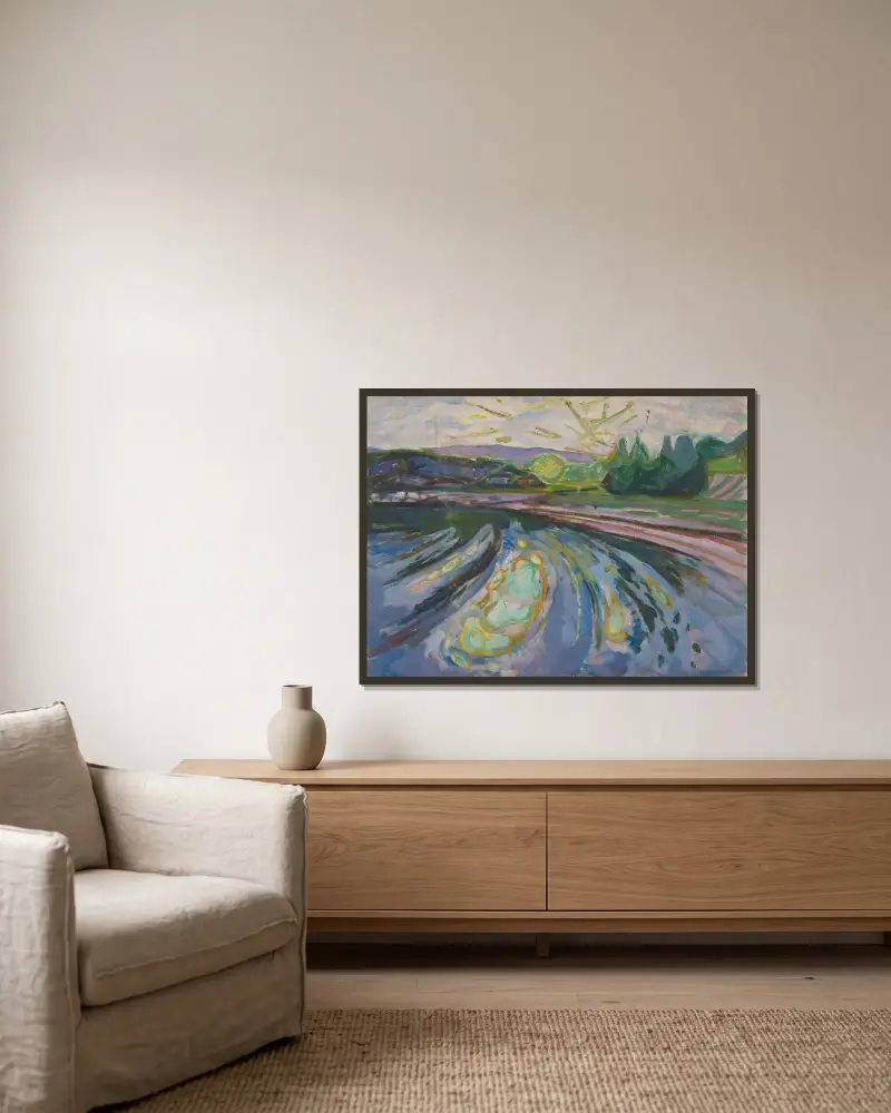 Wellen gegen die Küste von Edvard Munch gerahmt an einer Wand